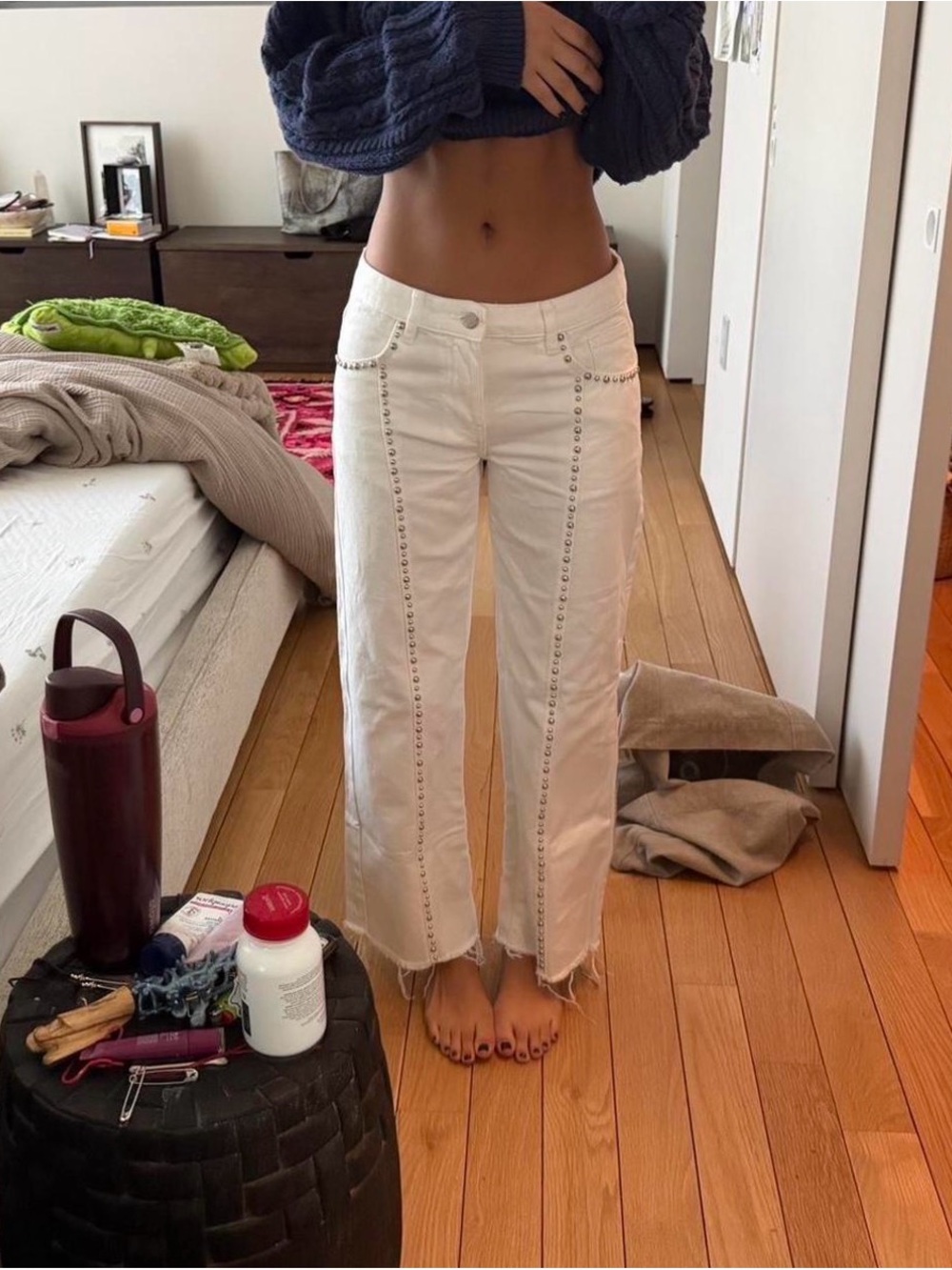 Nicoli White Studded Straight-Leg Jeans